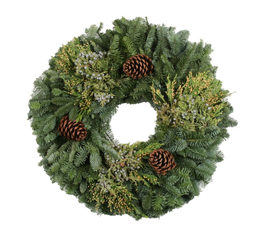 Mixed Noble Fir Wreath with Cones - 20 Inch - LandscapeDirect